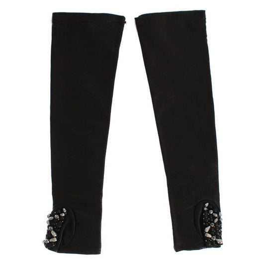 Dolce & GabbanaElegant Black Crystal Beaded Leather GlovesMcRichard Designer Brands£959.00