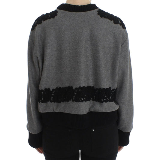 Dolce & Gabbana Elegant Gray Cashmere Blend Lace Sweater gray-black-lace-wool-cashmere-sweater