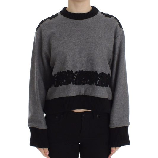 Dolce & Gabbana Elegant Gray Cashmere Blend Lace Sweater gray-black-lace-wool-cashmere-sweater