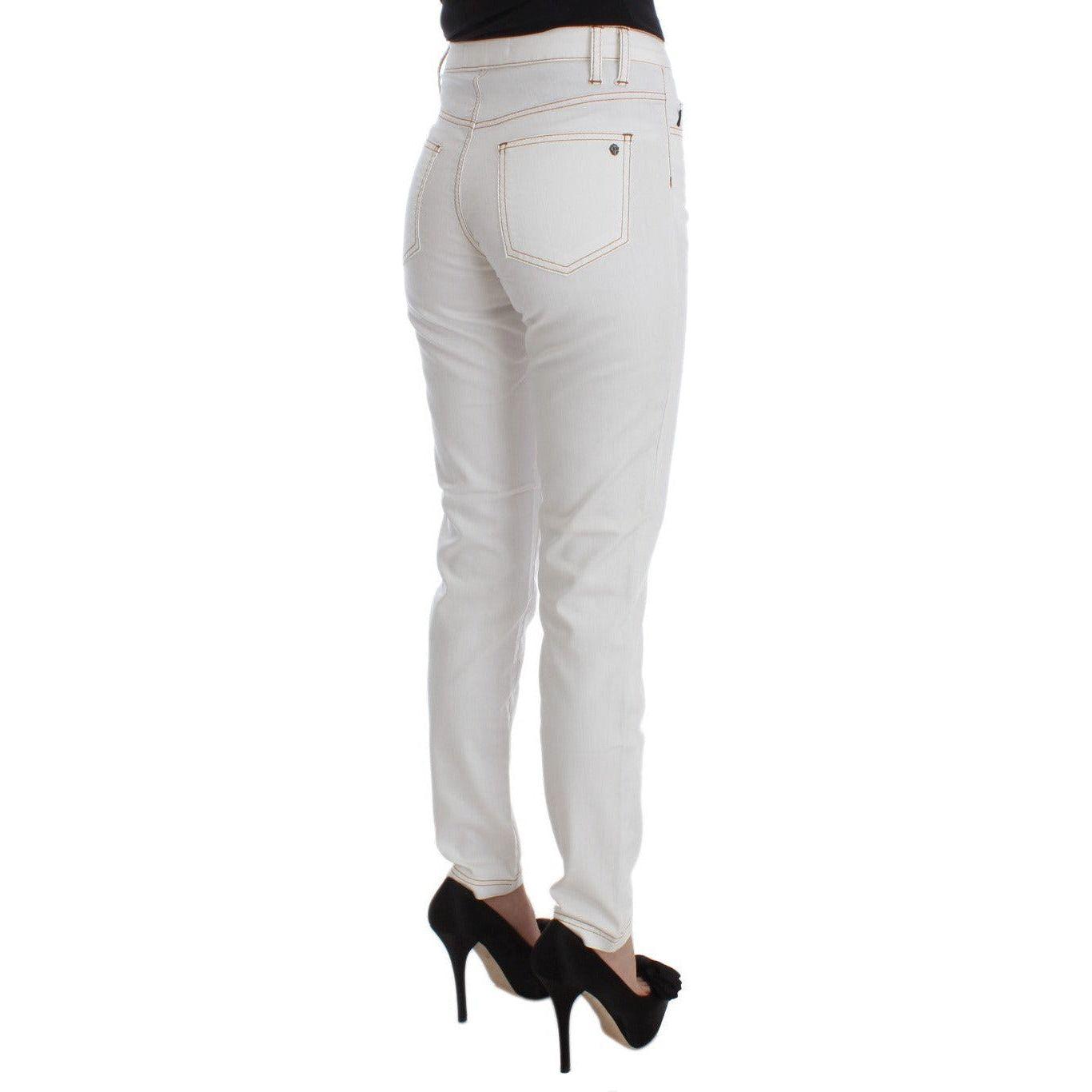 Cavalli Chic White Slim Fit Denim white-cotton-blend-slim-fit-jeans