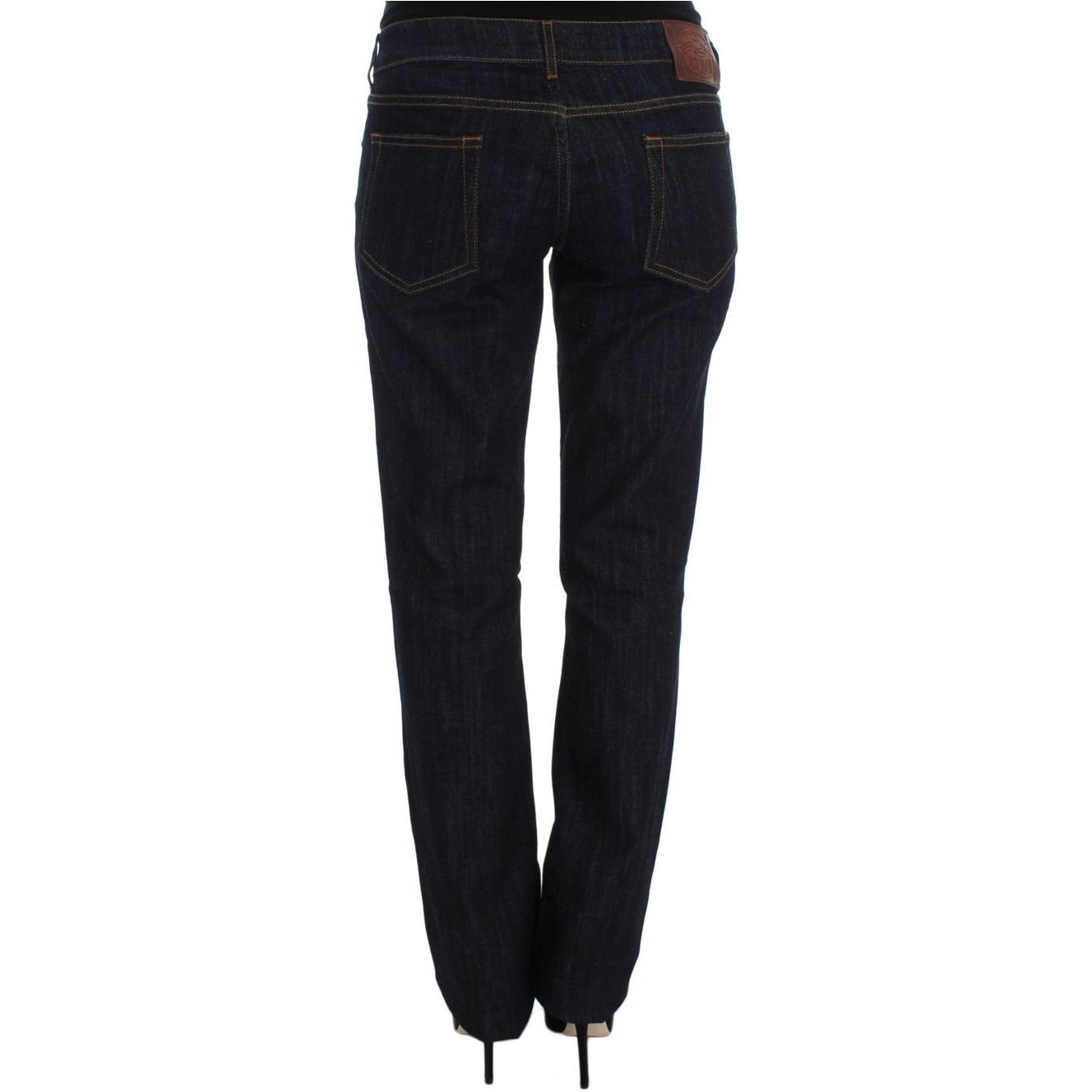 Cavalli Chic Blue Straight Fit Designer Jeans blue-cotton-straight-fit-stretch-jeans 318227-blue-cotton-straight-fit-stretch-jeans-2.jpg