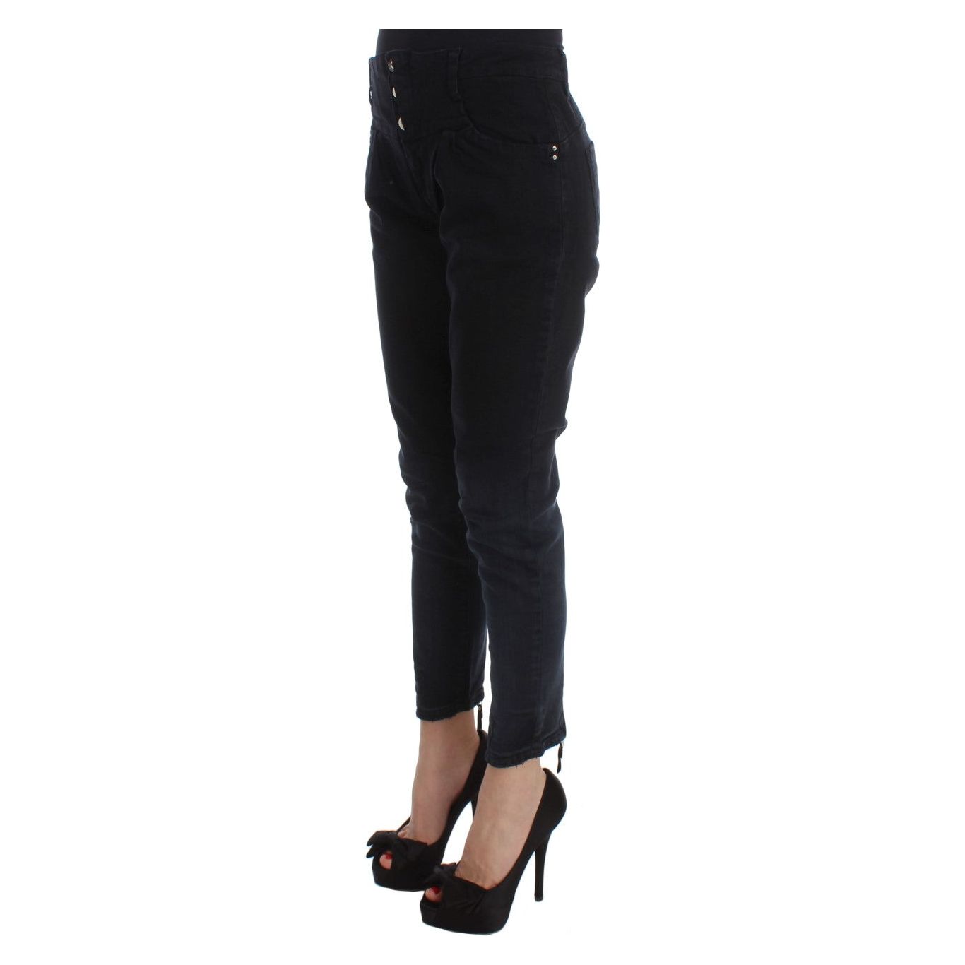 Costume National Sleek Slim Fit Black Denim Jeans black-cotton-slim-fit-cropped-jeans Jeans & Pants 318519-black-cotton-slim-fit-cropped-jeans-1.jpg