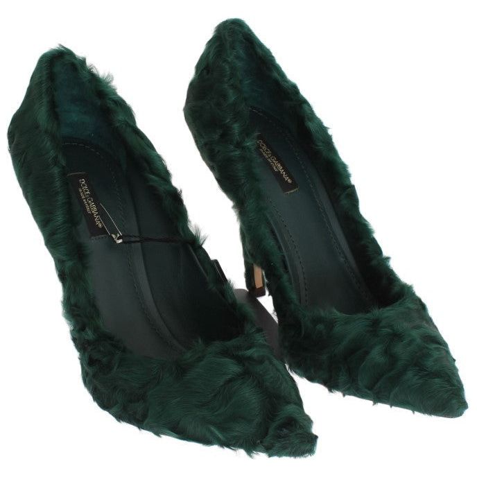 Dolce & Gabbana Elegant Green Xiangao Fur Leather Pumps green-xiangao-lamb-fur-leather-pumps