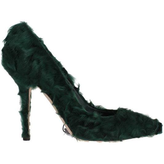Dolce & Gabbana Elegant Green Xiangao Fur Leather Pumps green-xiangao-lamb-fur-leather-pumps