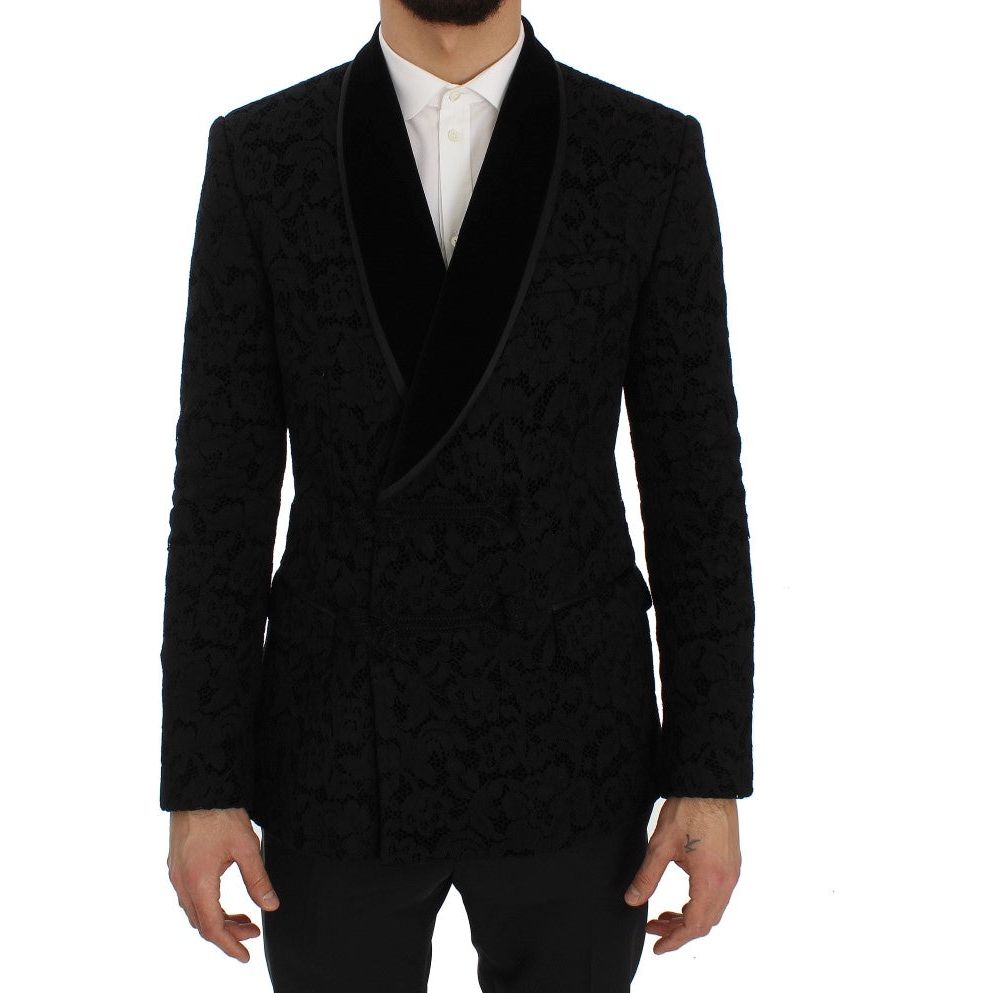 Dolce & Gabbana Elegant Slim Fit Black Silk-Blend Blazer black-floral-ricamo-slim-blazer-jacket
