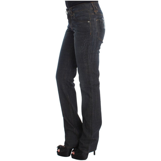 John Galliano Chic Slim Fit Bootcut Designer Jeans blue-wash-cotton-blend-slim-fit-bootcut-jeans-3
