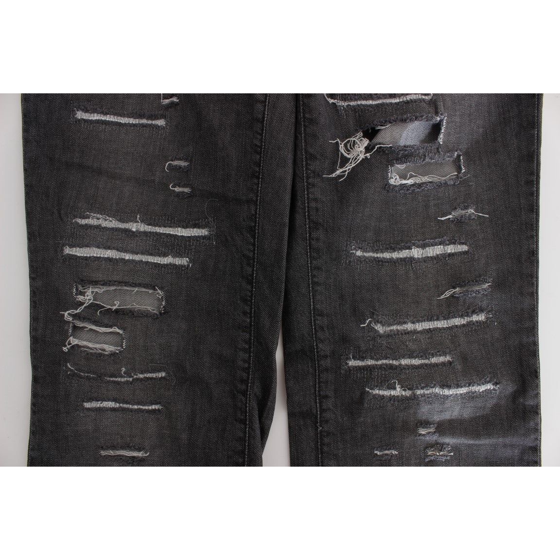 John Galliano Chic Gray Wash Straight Fit Jeans gray-wash-cotton-torn-straight-fit-jeans