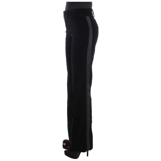 Ermanno Scervino Elegant Black Wide Leg Silk Blend Pants Jeans & Pants black-striped-velvet-viscose-bootcut-pants