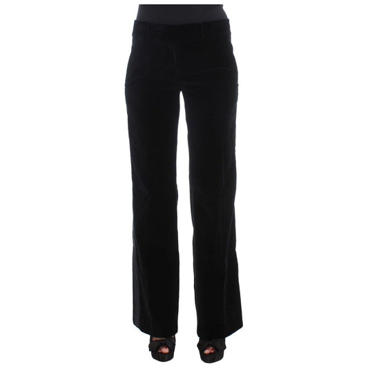 Ermanno Scervino Elegant Black Wide Leg Silk Blend Pants Jeans & Pants black-striped-velvet-viscose-bootcut-pants