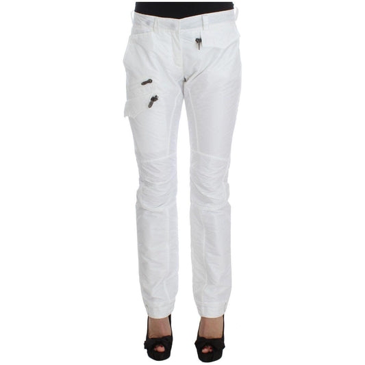 Ermanno Scervino Chic White Nylon Cargo Pants by Italian Designer white-nylon-padded-slim-fit-cargo-pants 330678-white-nylon-padded-slim-fit-cargo-pants.jpg