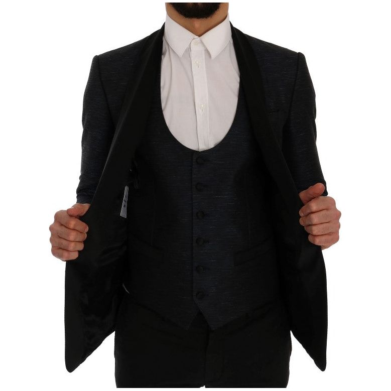Dolce & Gabbana Elegant Blue & Black Slim Fit Suit Ensemble blue-martini-slim-2-piece-blazer