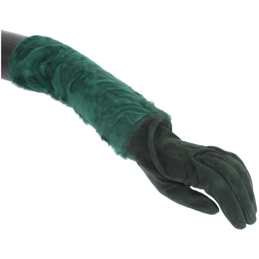 Dolce & Gabbana Elegant Elbow-Length Leather Gloves green-leather-xiangao-fur-elbow-gloves