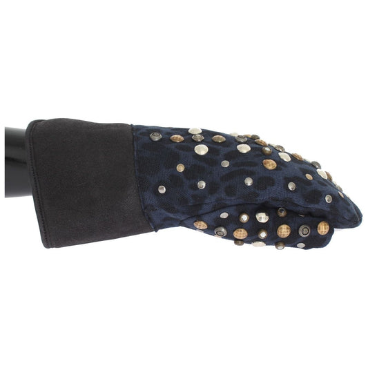 Dolce & Gabbana Chic Gray Wool & Shearling Gloves with Studded Details gray-wool-shearling-studded-blue-leopard-gloves 332652-gray-wool-shearling-studded-blue-leopard-gloves.jpg