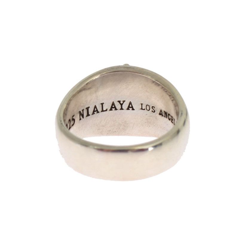 Nialaya Exquisite Silver Statement Ring for Men silver-crest-925-sterling