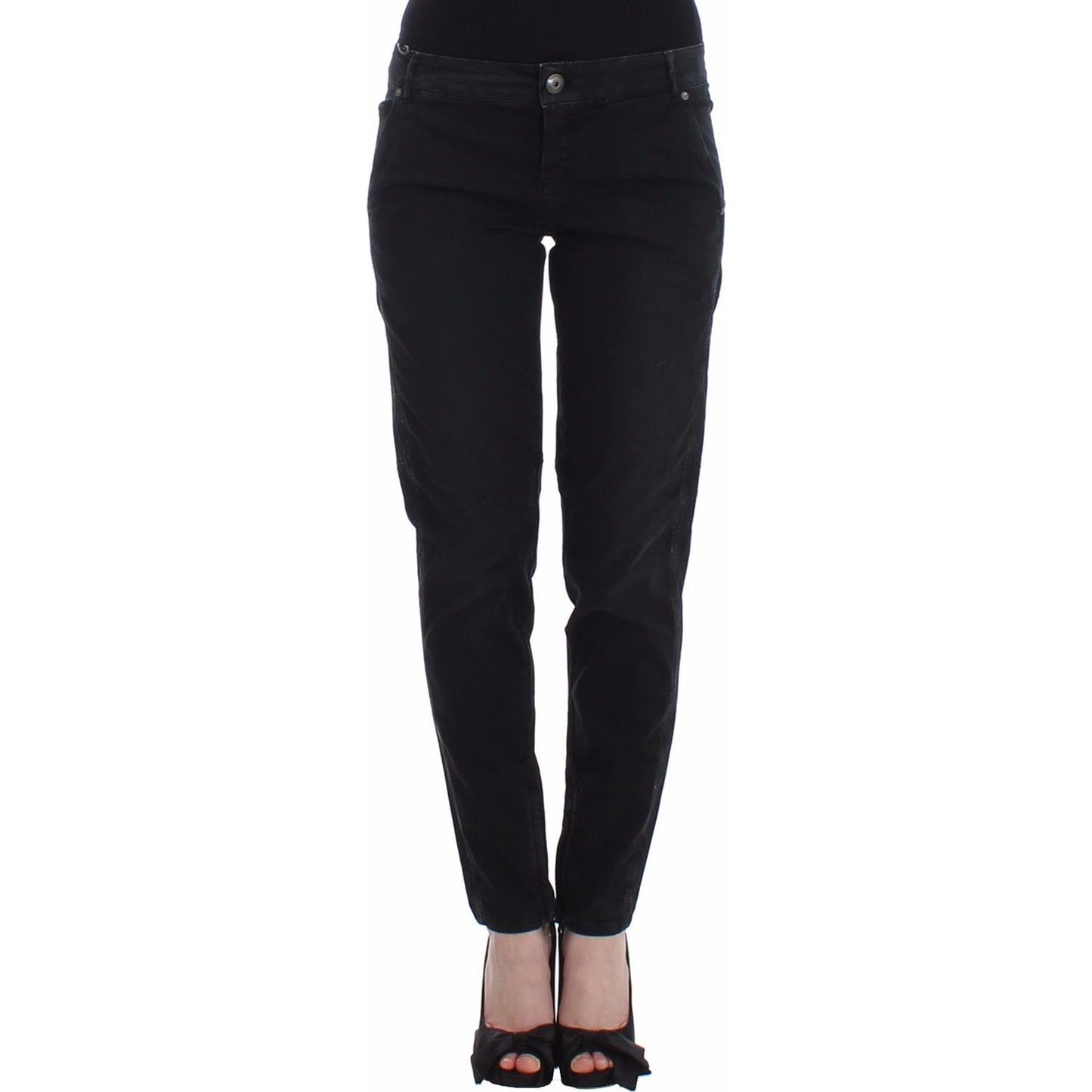 Ermanno Scervino Sleek Black Slim Leg Designer Jeans blue-slim-jeans-denim-pants-skinny-leg-straight