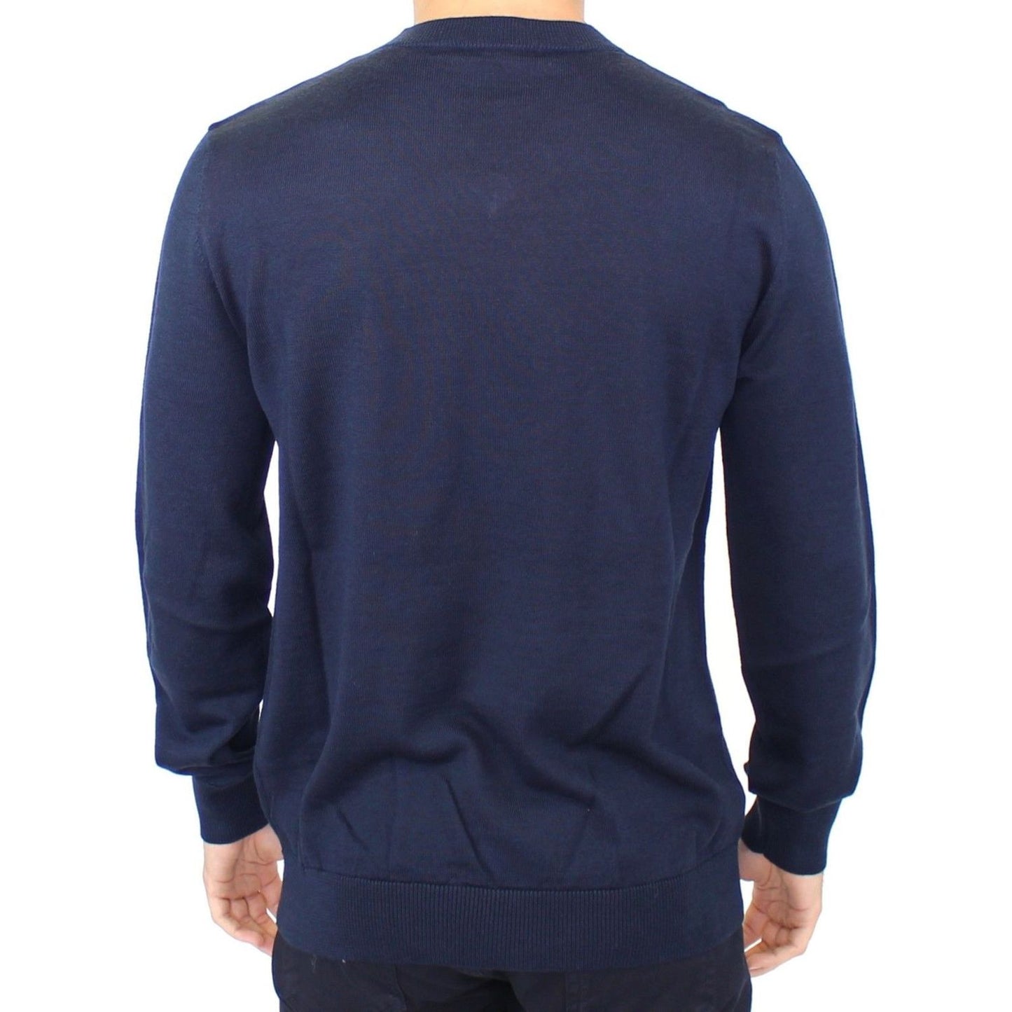 Ermanno Scervino Elegant Blue V-Neck Wool Blend Pullover blue-wool-blend-v-neck-pullover-sweater 37438-blue-wool-blend-v-neck-pullover-sweater-2.jpg