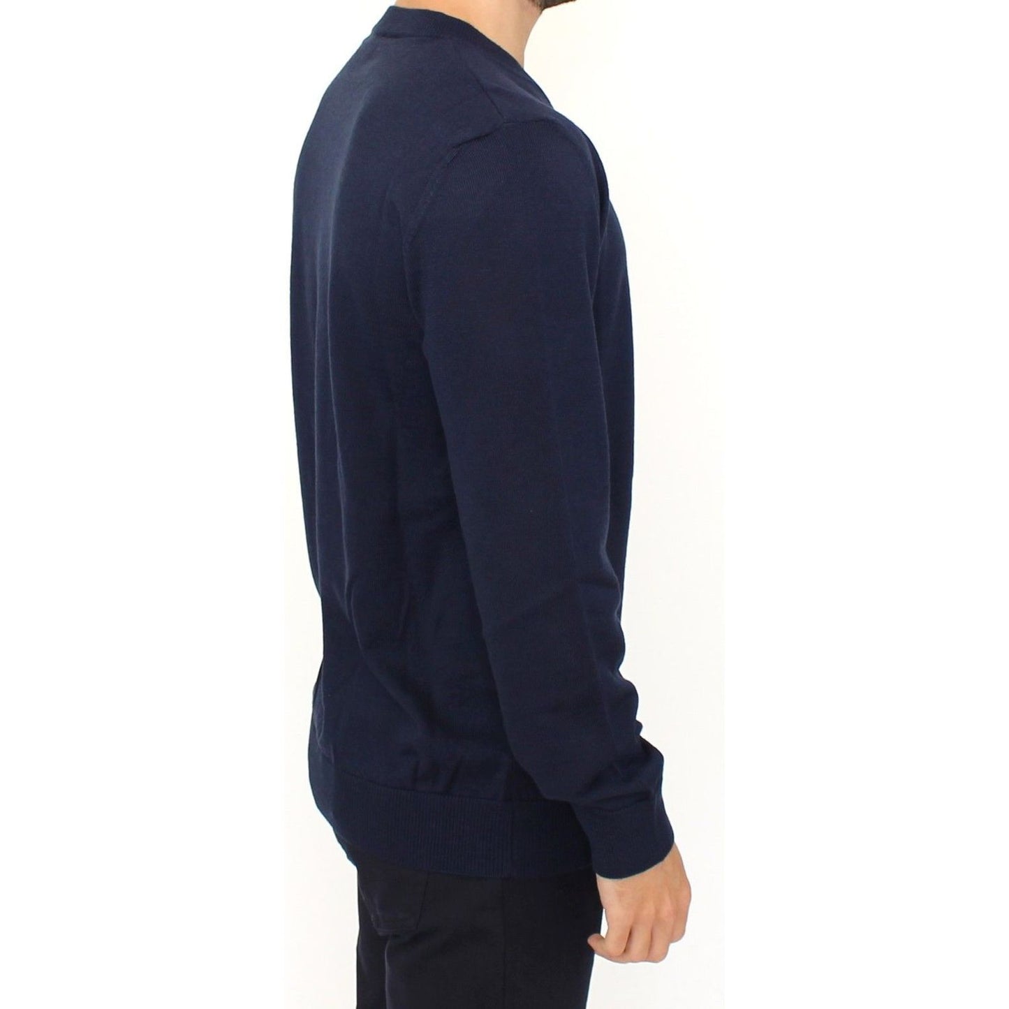 Ermanno Scervino Elegant Blue V-Neck Wool Blend Pullover blue-wool-blend-v-neck-pullover-sweater 37438-blue-wool-blend-v-neck-pullover-sweater-3.jpg