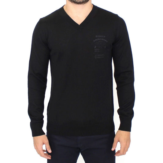 Ermanno Scervino Elegant Black V-Neck Wool Blend Sweater black-wool-blend-v-neck-pullover-sweater