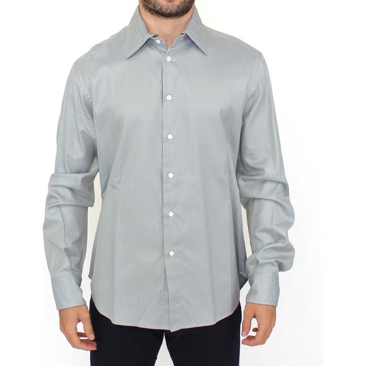 Ermanno Scervino Elegance Unleashed Gray Casual Button-Front Shirt gray-cotton-long-sleeve-casual-shirt-top 37513-gray-cotton-long-sleeve-casual-shirt-top.jpg