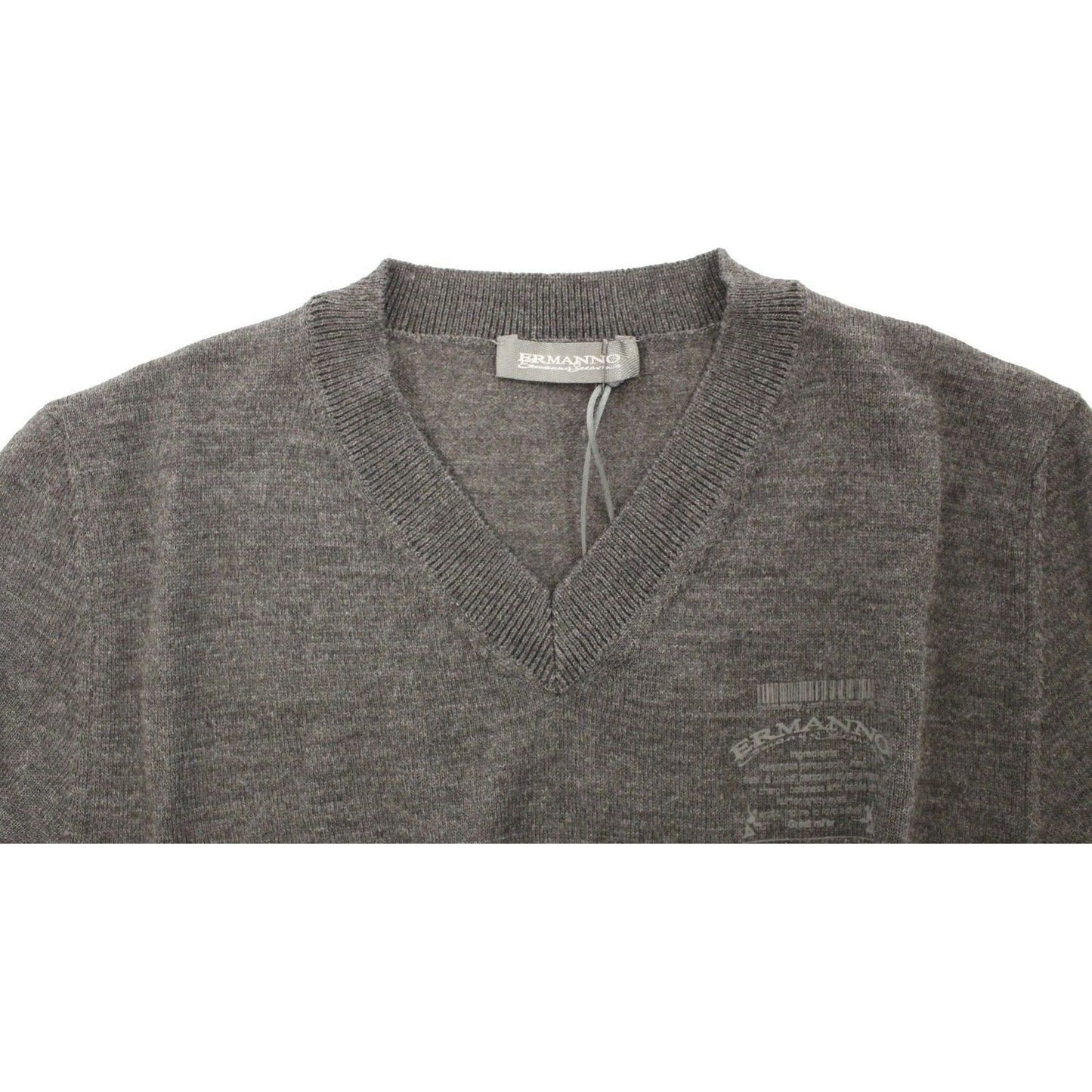 Ermanno Scervino Chic Gray V-Neck Wool Blend Pullover Sweater gray-wool-blend-v-neck-pullover-sweater 37803-gray-wool-blend-v-neck-pullover-sweater-4.jpg