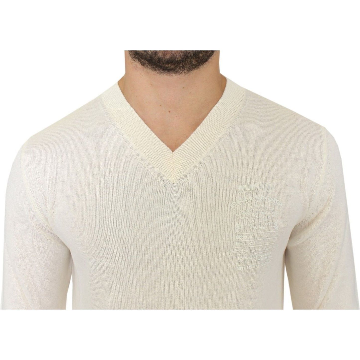 Ermanno Scervino Off-White V-Neck Wool Blend Pullover off-white-wool-blend-v-neck-pullover-sweater