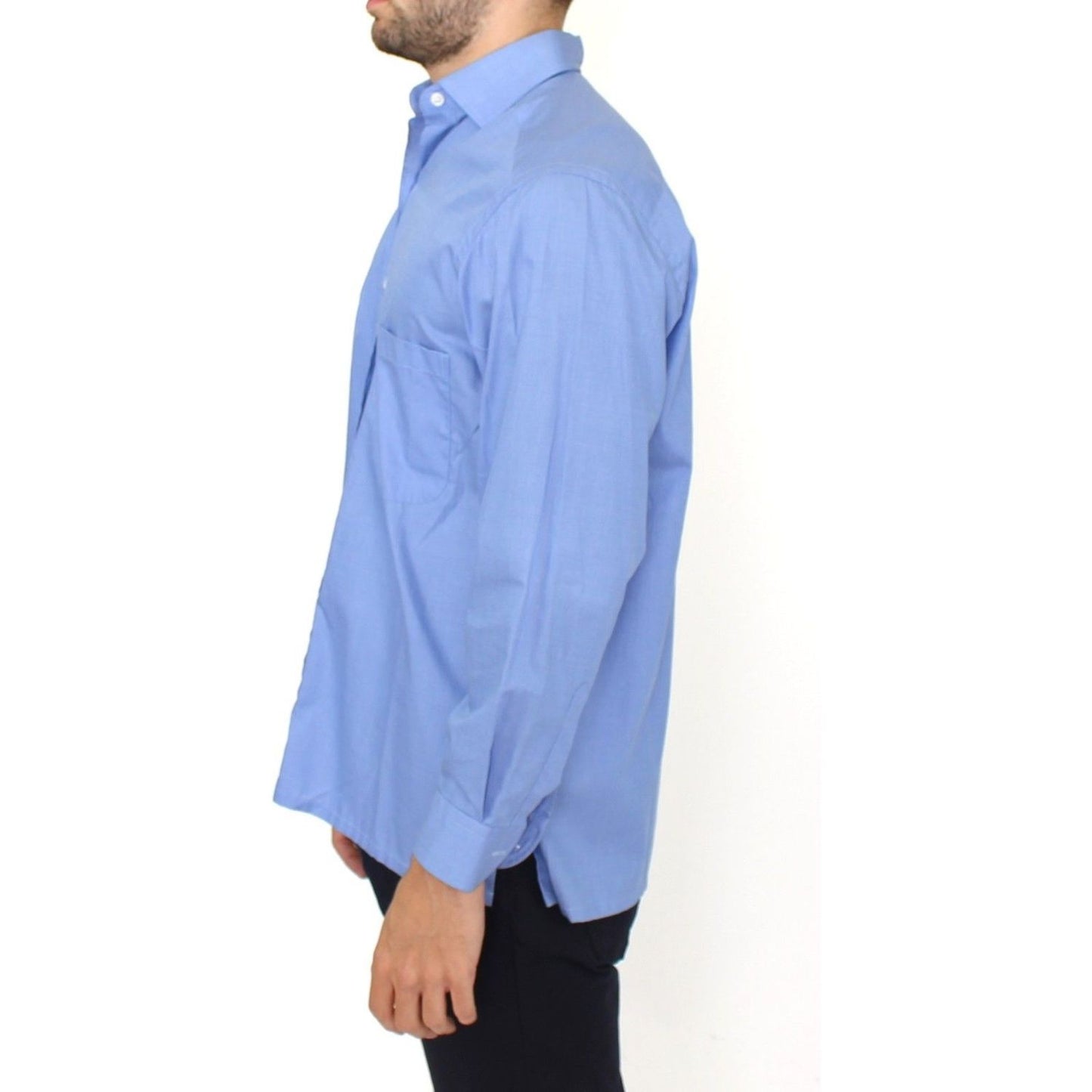 Ermanno Scervino Dapper Blue Cotton Dress Shirt for Men blue-cotton-dress-classic-fit-shirt