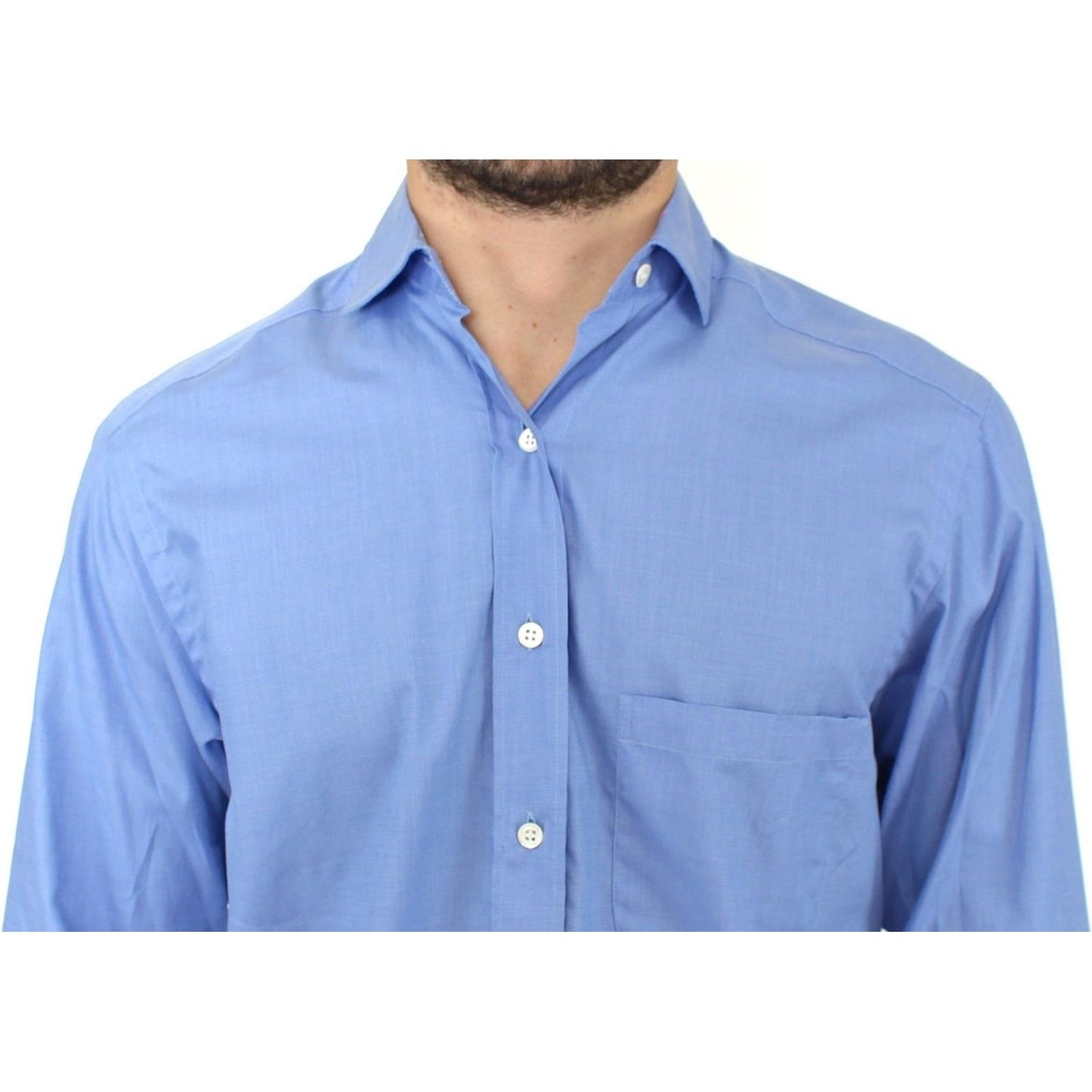 Ermanno Scervino Dapper Blue Cotton Dress Shirt for Men blue-cotton-dress-classic-fit-shirt