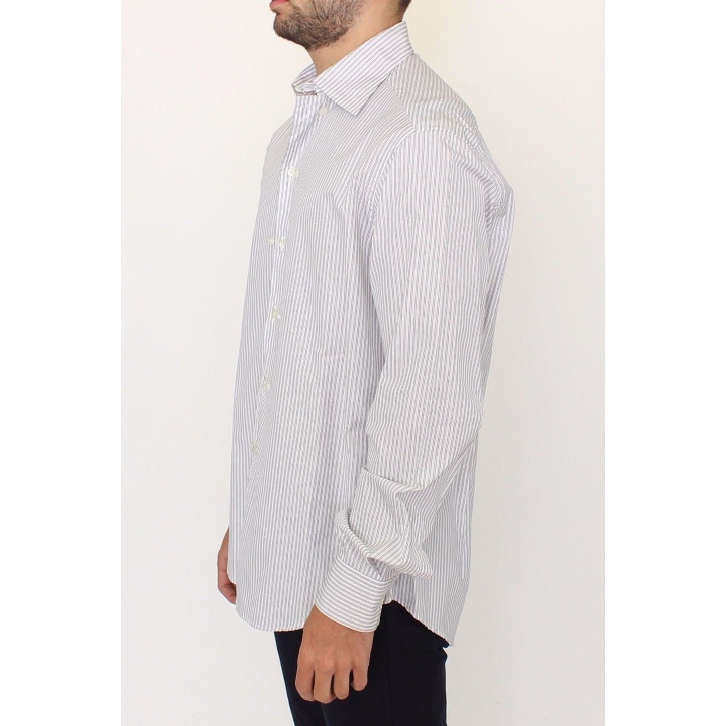 Ermanno Scervino Elegant White and Gray Striped Cotton Shirt white-gray-striped-regular-fit-casual-shirt