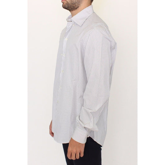 Ermanno Scervino Elegant White and Gray Striped Cotton Shirt white-gray-striped-regular-fit-casual-shirt 37909-white-gray-striped-regular-fit-casual-shirt-1.jpg
