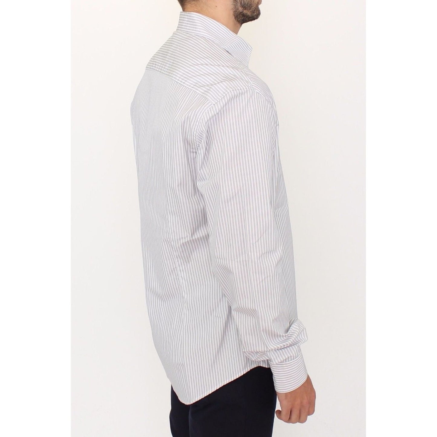 Ermanno Scervino Elegant White and Gray Striped Cotton Shirt white-gray-striped-regular-fit-casual-shirt
