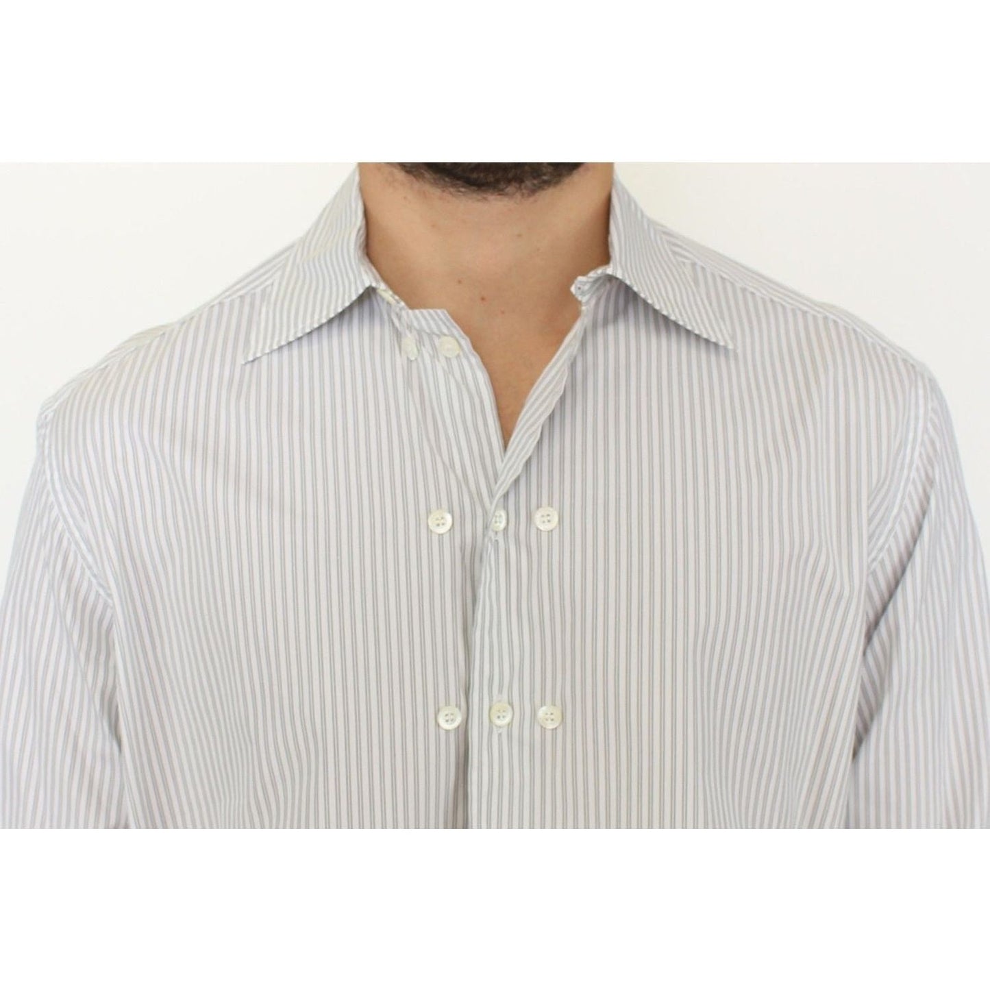Ermanno ScervinoElegant White and Gray Striped Cotton ShirtMcRichard Designer Brands£179.00