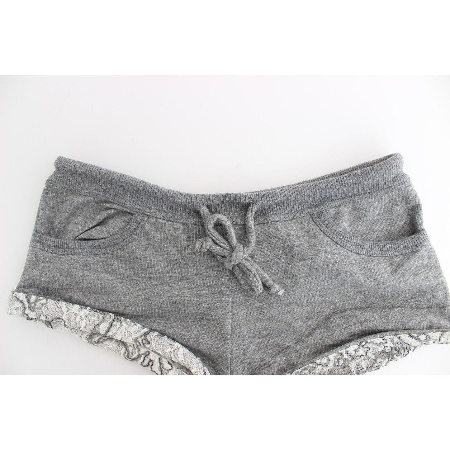 Ermanno Scervino Chic Gray Lace-Trimmed Mini Shorts lingerie-gray-mini-shorts-sleepwear-hotpants