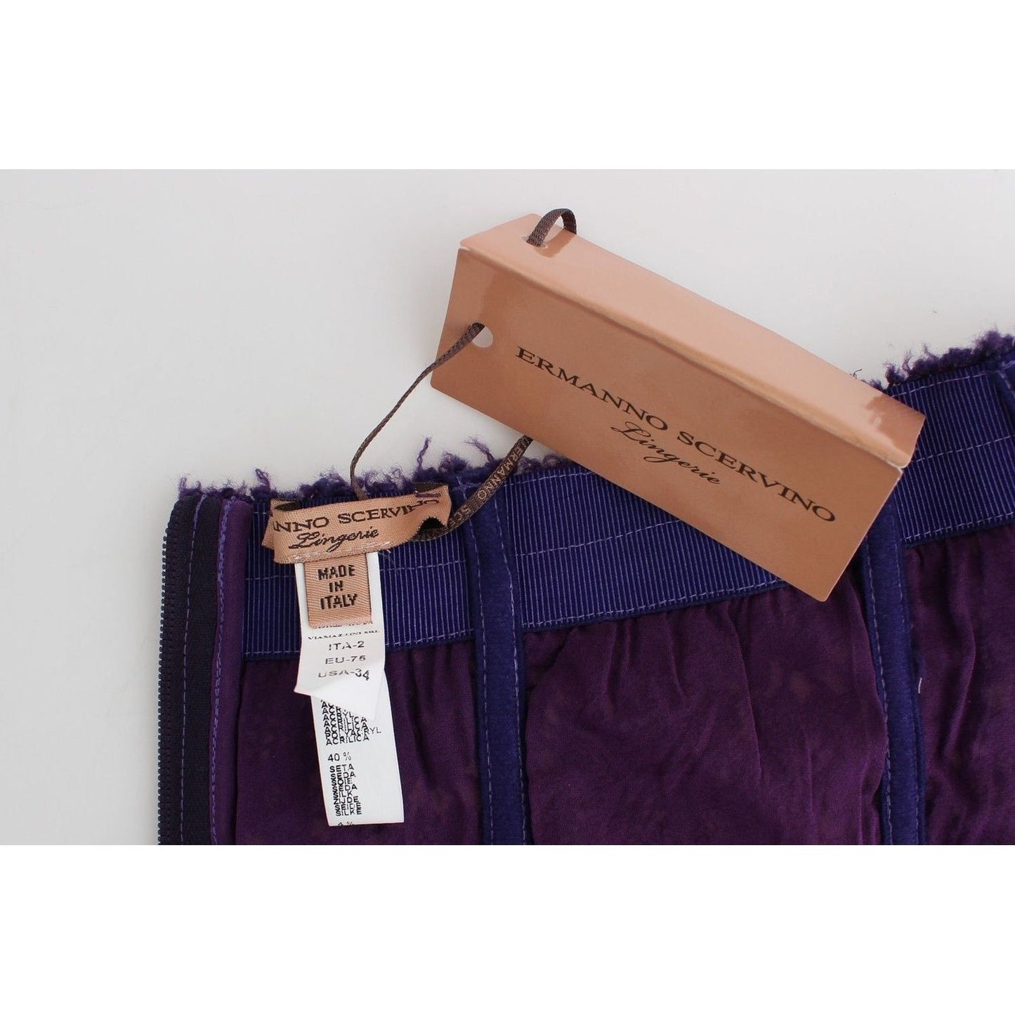 Ermanno Scervino Purple Lace Silk Blend Bustier Corset lingerie-purple-corset-bustier-top-floral-lace