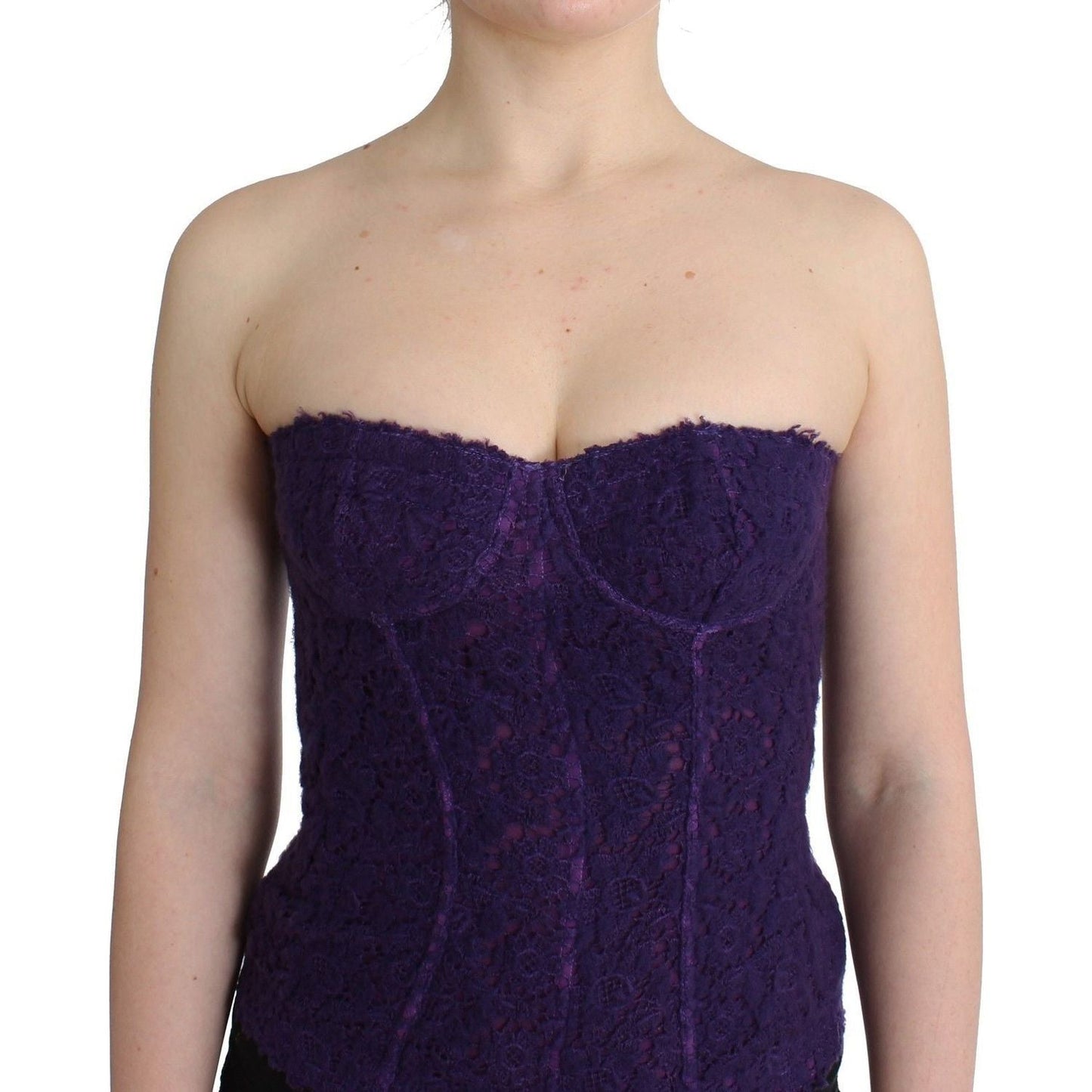Ermanno Scervino Purple Lace Silk Blend Bustier Corset lingerie-purple-corset-bustier-top-floral-lace