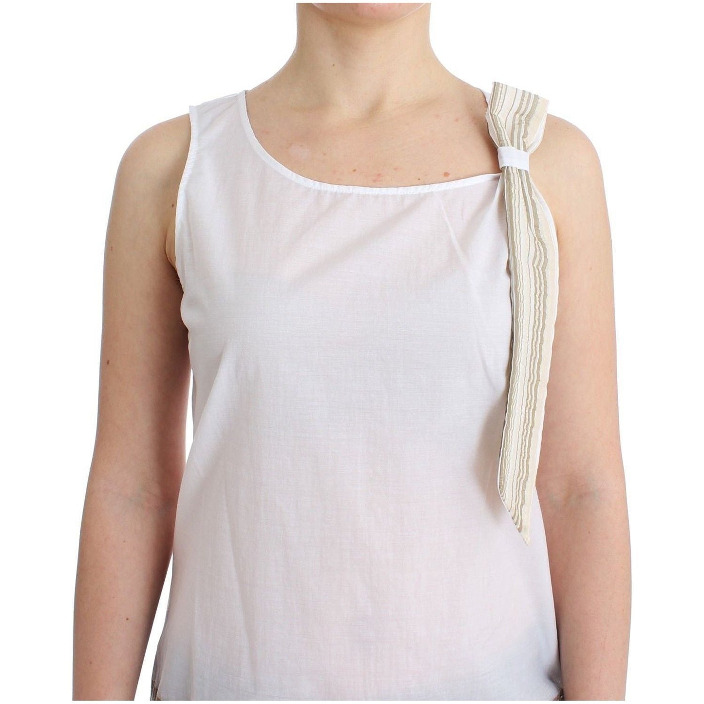 Ermanno Scervino Elegant White Bow-Detailed Sleeveless Top white-top-blouse-tank-shirt-sleeveless