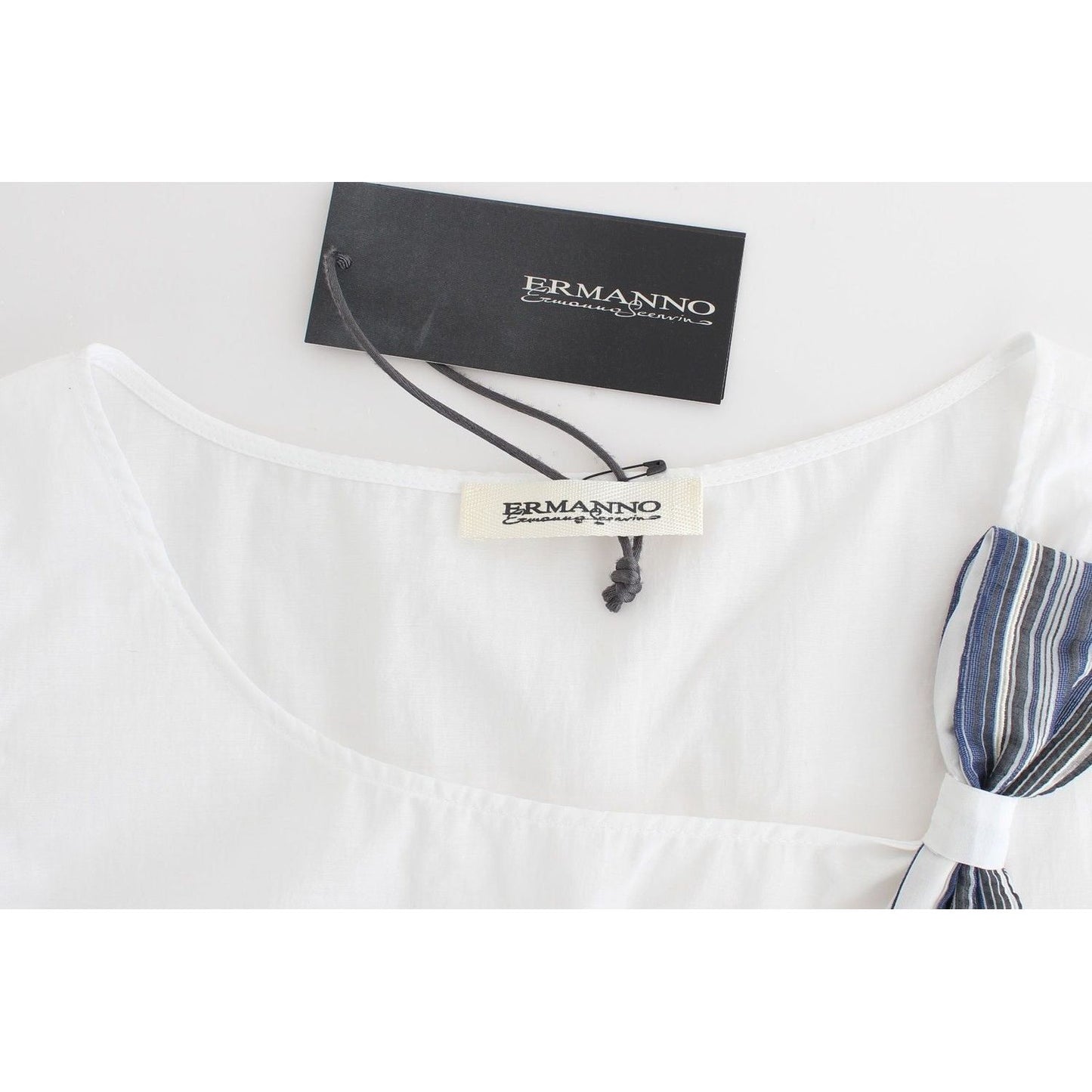 Ermanno Scervino Elegant Cotton-Blend Bow Top white-blue-top-blouse-tank-shirt-sleeveless
