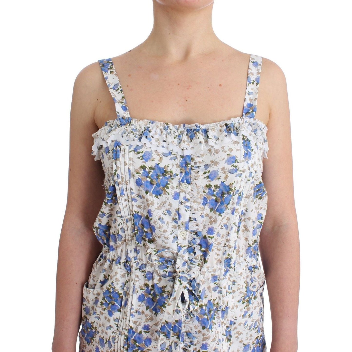 Ermanno Scervino Elegant Floral Sundress for Seaside Soirees Dresses beachwear-blue-floral-beach-mini-dress-short