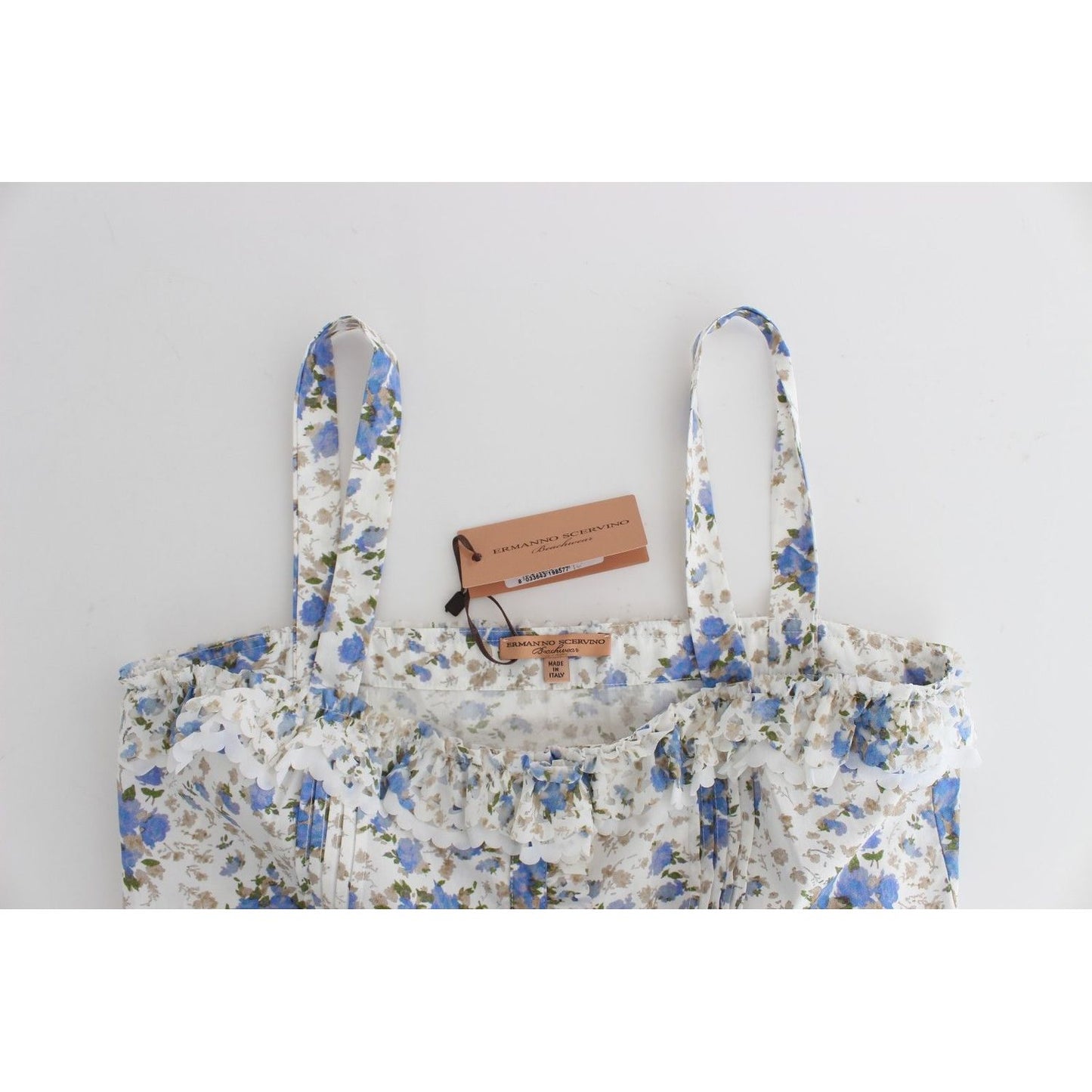 Ermanno Scervino Elegant Floral Sundress for Seaside Soirees Dresses beachwear-blue-floral-beach-mini-dress-short
