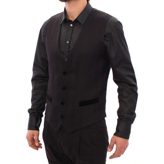 Dolce & Gabbana Elegant Black Wool Silk Blend Dress Vest black-wool-silk-dress-vest-gilet-weste