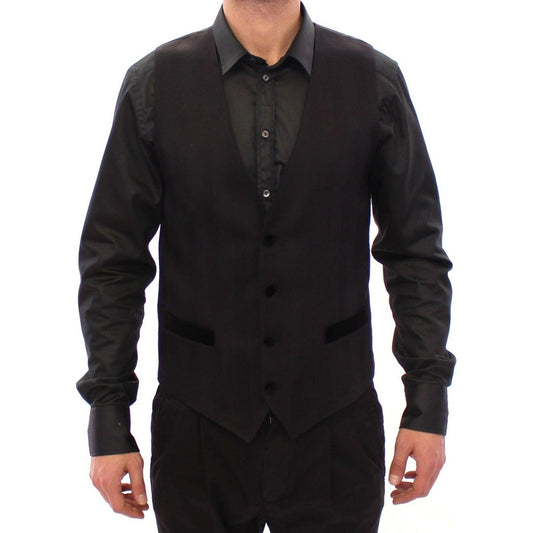 Dolce & Gabbana Elegant Black Wool Silk Blend Dress Vest black-wool-silk-dress-vest-gilet-weste