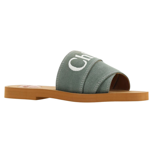 Chloé Elegant Forest Green Cotton Slides forest-green-cotton-slides-woody-sandals