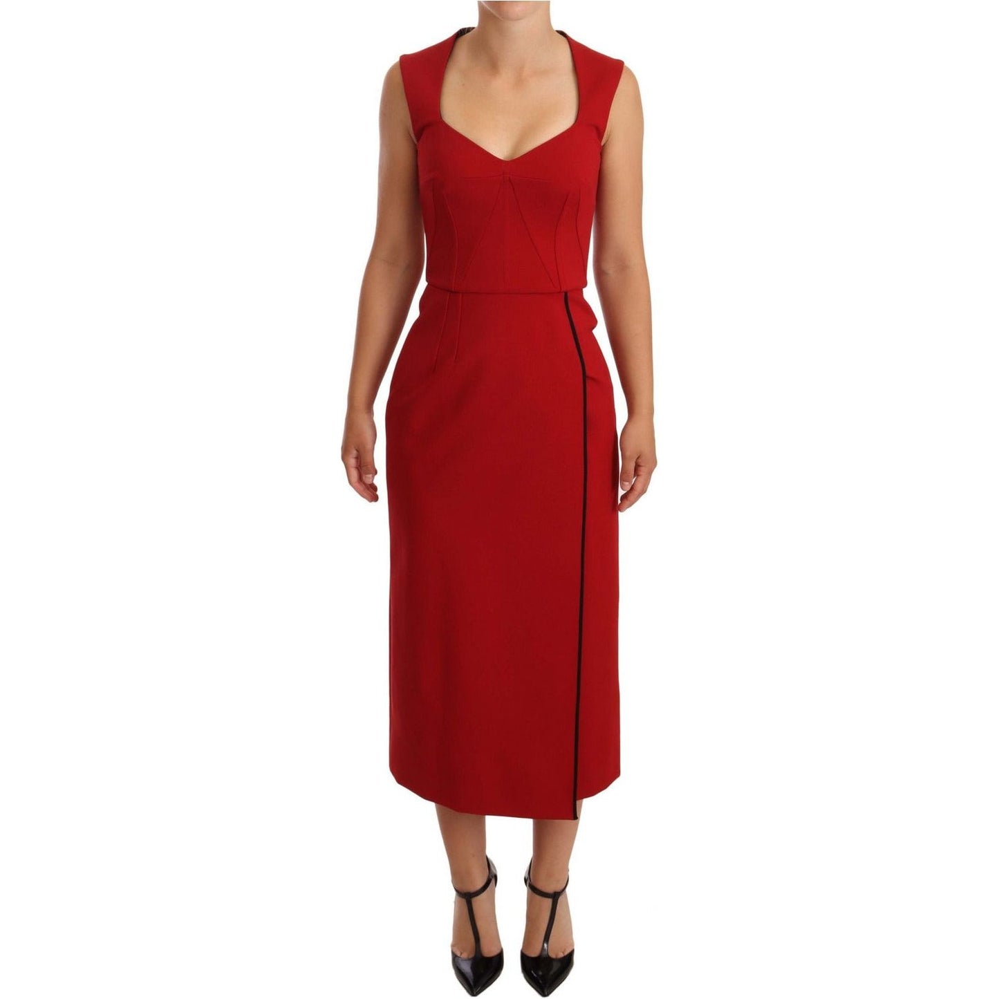 Dolce & Gabbana Elegant Sweetheart Midi Dress in Red WOMAN DRESSES red-sweetheart-sleeveless-midi-stretch-dress