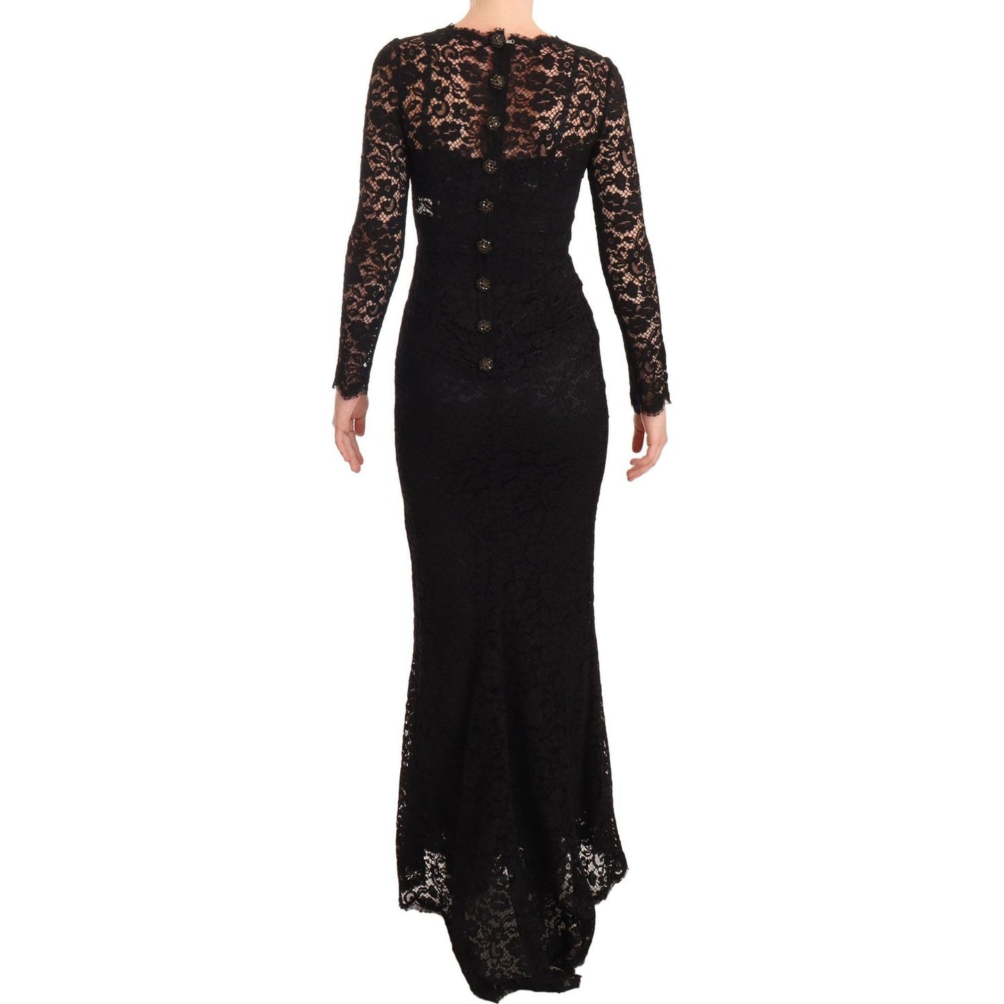 Dolce & Gabbana Elegant Laminated Lace Mermaid Dress WOMAN DRESSES dress-cotton-black-lace-mermaid-long-sleeves