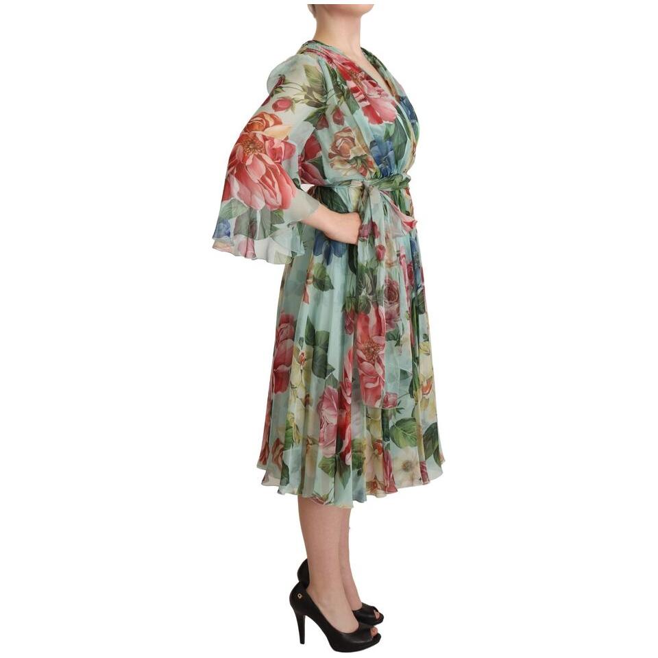 Dolce & Gabbana Floral Silk Midi Wrap Dress multicolor-green-floral-silk-wrap-midi-dress