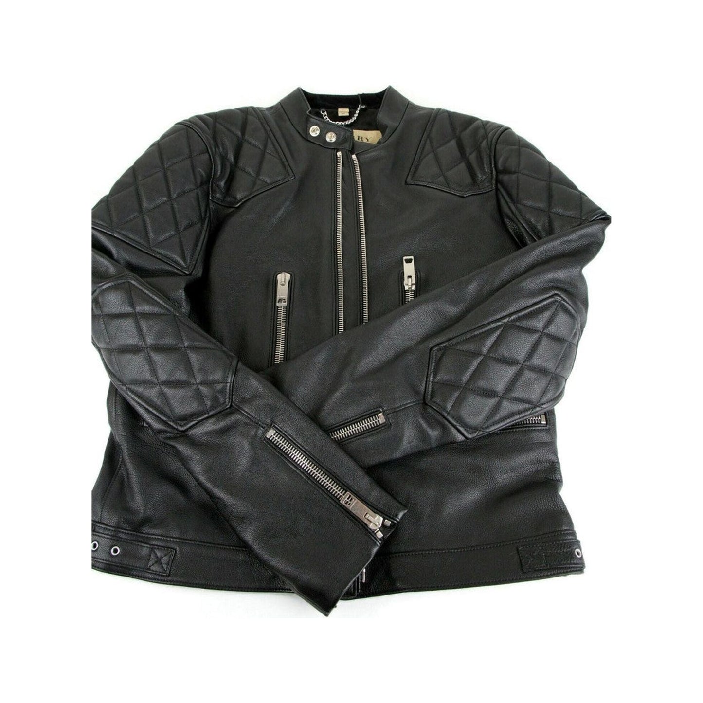 Burberry Burberry Men's Black Leather Diamond Quilted Biker Jacket burberry-mens-black-leather-diamond-quilted-biker-jacket