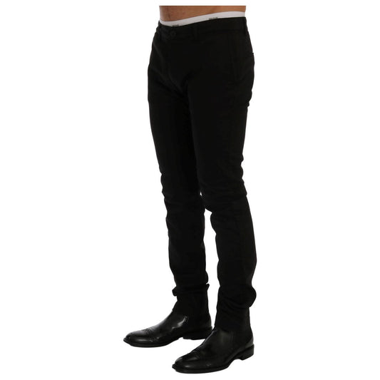 GF Ferre Elegant Slim Fit Black Cotton Trousers Jeans & Pants black-cotton-stretch-chinos-pants