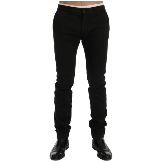 GF Ferre Elegant Slim Fit Black Cotton Trousers Jeans & Pants black-cotton-stretch-chinos-pants