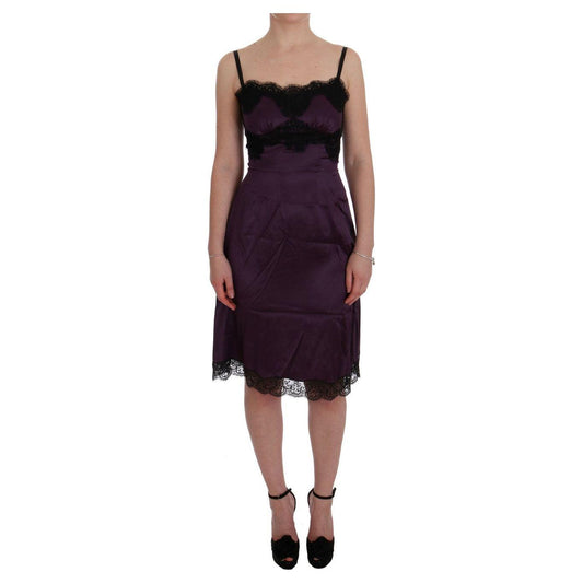 Dolce & Gabbana Elegant Purple Silk Lace Shift Dress purple-silk-stretch-black-lace-dress 441401-purple-silk-stretch-black-lace-dress.jpg