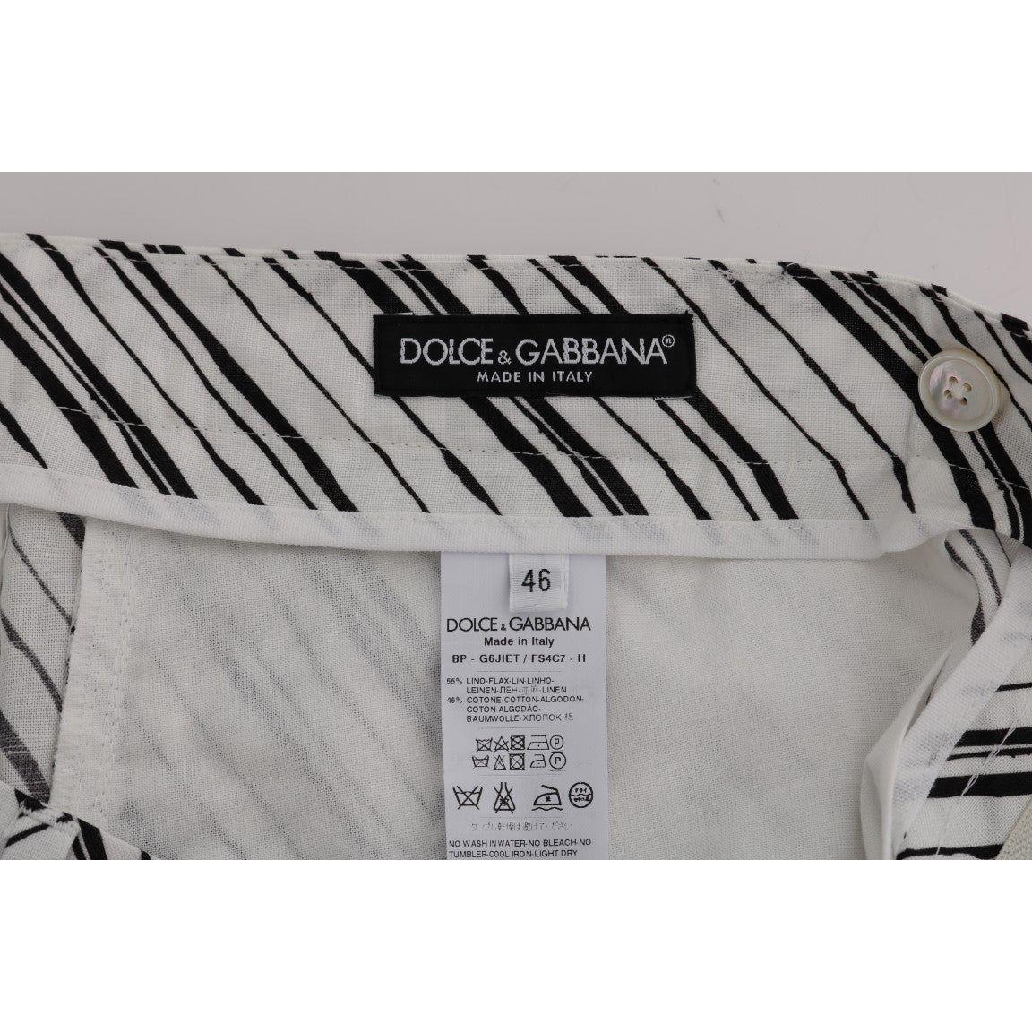 Dolce & Gabbana Elegant Striped Cotton-Linen Shorts white-black-striped-casual-shorts-1