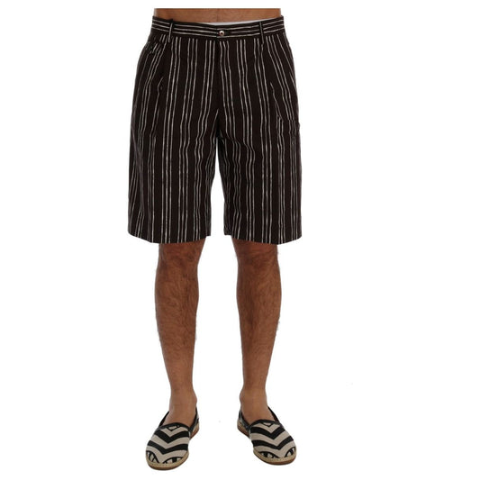 Dolce & Gabbana Bordeaux Striped Cotton Knee High Shorts bordeaux-white-striped-hemp-casual-shorts